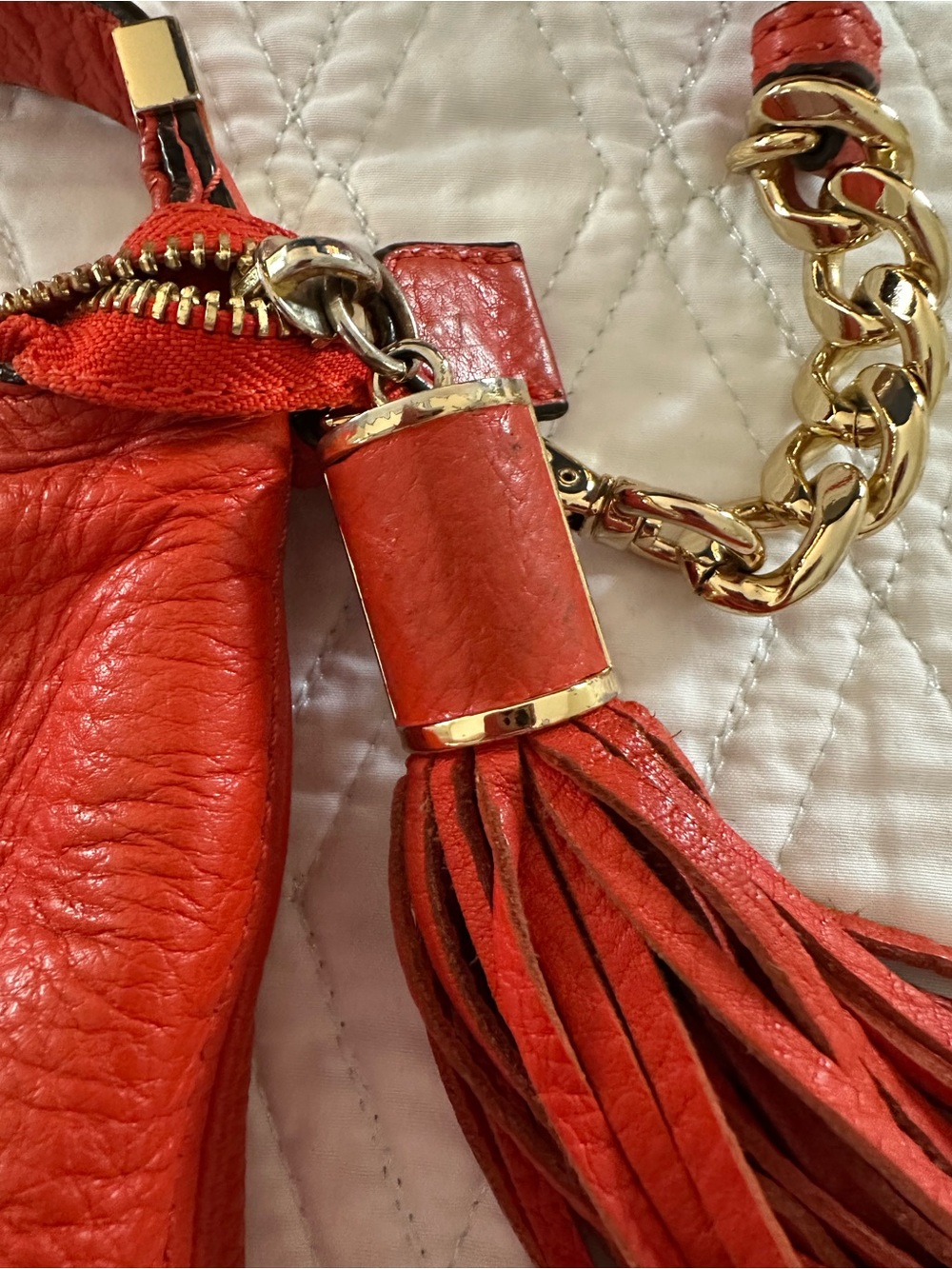 Vintage Michael Kors Orange-Red Leather Tassel Shoulder Bag - Picture 5 of 10